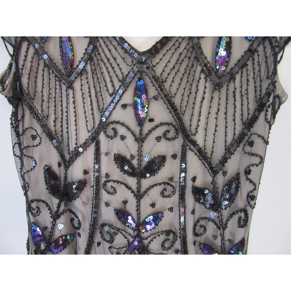 UNIQUE VINTAGE Black Sequins Beads Flapper M Roaring 20's Fringe Dress BR59 - Picture 3 of 4